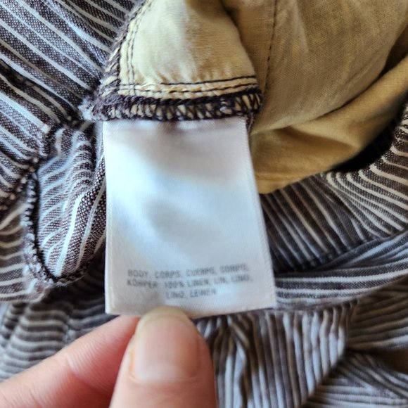 Hei Hei Anthropologie Coastal Striped 100% Linen Pull On Crop Pants Pocket - Picture 7 of 8